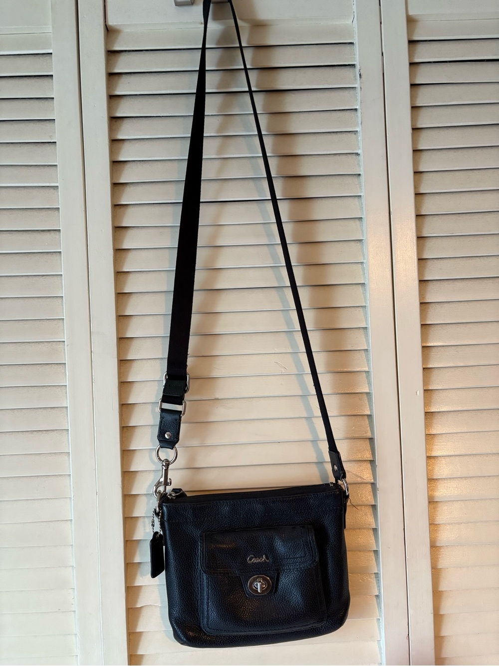 Coach Black Pebbled Leather Crossbody with Front Turn-Lock Pocket